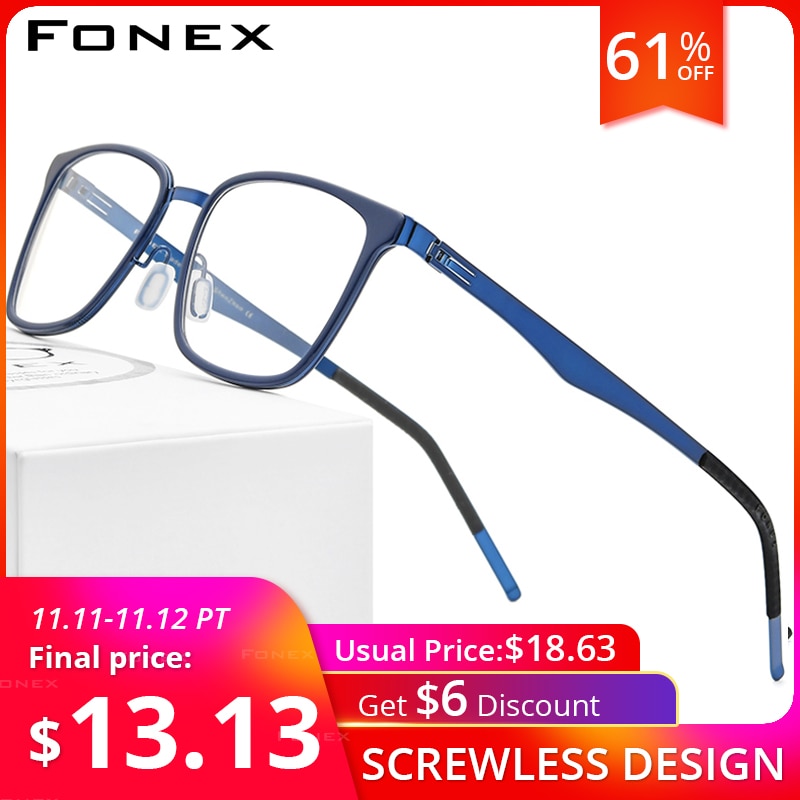 FONEX Alloy Acetate Glasses Frame Men Square Prescription Myopia Optical Eyeglasses 2020 New Women Korea Screwless Eyewear F1007