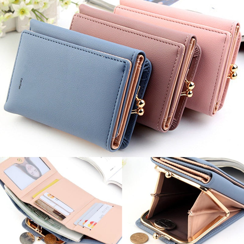 Wallet Women 2020 Lady Short Women Wallets Black Red Color Mini Money Purses Small Fold PU Leather Female Coin Purse Card Holder