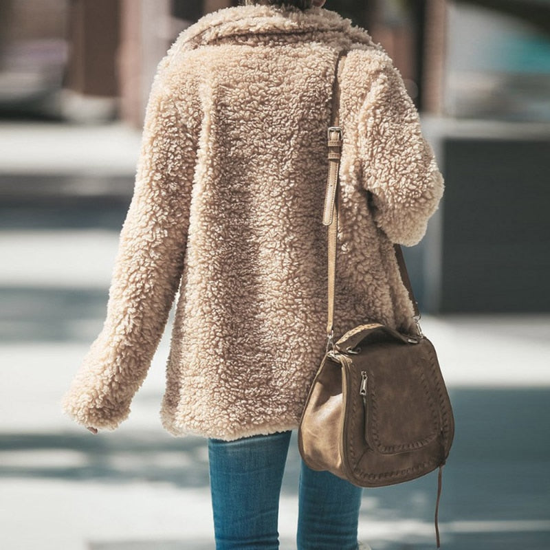2020 Women Faux Fur Coat Warm Soft Fur Outwear Plus Size Plush Overcoat Women's Jacket Casual Solid Winter Streetwear