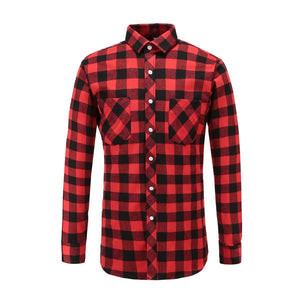 Jeetoo European/US Size Men Flannel Plaid Shirts Cotton 2021 Casual Long Sleeve Shirt Warm Comfort Regular Fit Man Blouse