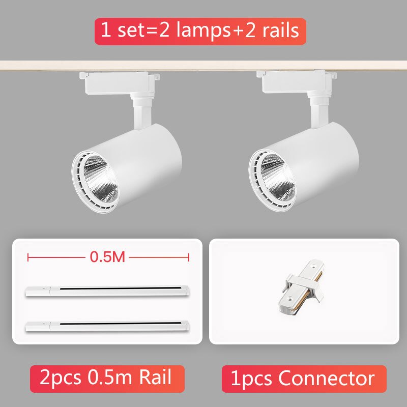 Whole Set LED Track Lights 12/20/30/40W 220V COB Track Lamp Rail Spotlights Track Lighting Fixture Spot Lights for Home Store