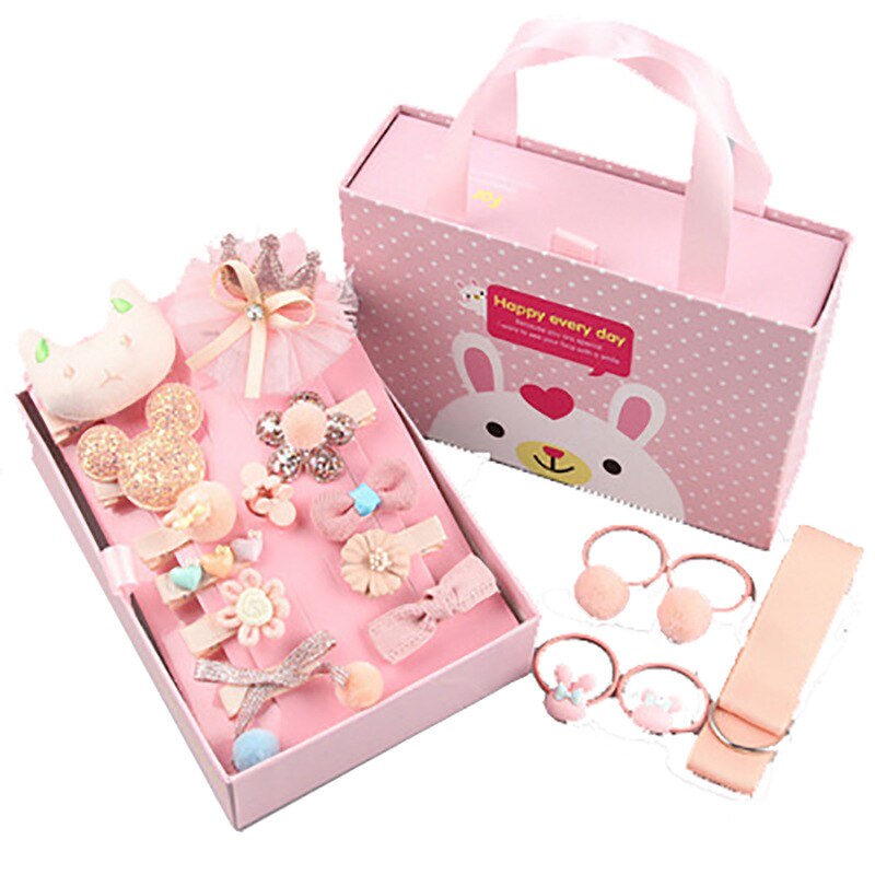 18 Pcs/Box Children Hair Accessories for Girls Hair Clips Headbands Cute Bow Flowers Cartoon Animals Shape Hair Accessories