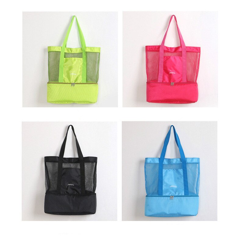 High Capacity Women Mesh Transparent Bag Double-layer Heat Preservation Large Picnic Beach Bags Tote Office Lunch Snacks Bag