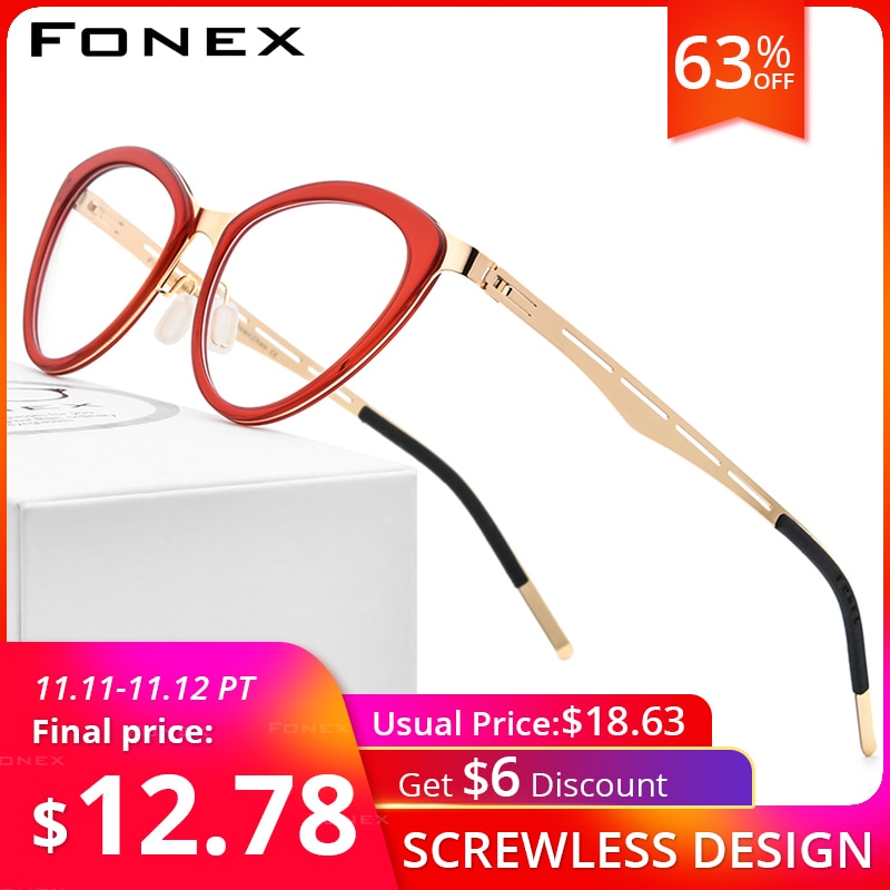 FONEX Acetate Glasses Frame Women Myopia Prescription Cat Eye Eyeglasses 2020 New Optical Brand Designer Screwless Eyewear F1008