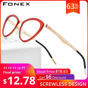 FONEX Acetate Glasses Frame Women Myopia Prescription Cat Eye Eyeglasses 2020 New Optical Brand Designer Screwless Eyewear F1008