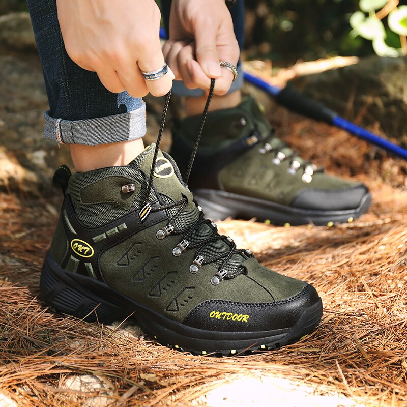 Leather Men Boots Autumn Winter Men Shoes High Top Sneakers Outdoor Male Hiking Boots Work Shoes Ankle Boots Zapatos De Hombre