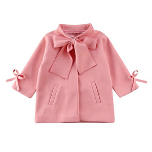 Manteau mignon pour bébés filles | Manteau en laine à simple boutonnage et nœud papillon pour enfants en bas âge, vêtements chauds et d'hiver, combinaison de neige 2-8 T
