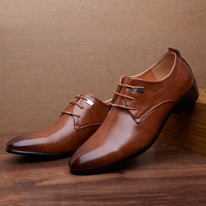 Merkmak Men Leather Shoes Man Business Dress Classic Style Flats Brown Black Lace Up Pointed Toe Shoe For Men Oxford Shoes
