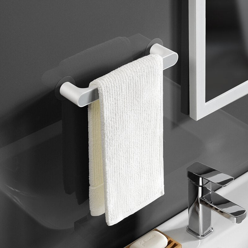 Self-adhesive Towel Holder Rack Wall Mounted Towel Hanger Bathroom Towel Bar Shelf Roll Holder Hanging Hook Bathroom Organizer