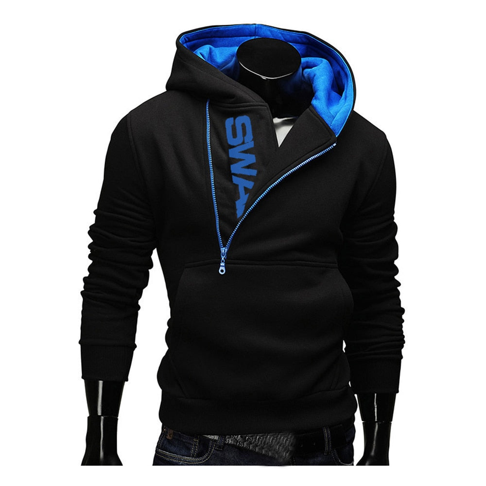 Hoodies Laamei Men Fashion Oblique Zipper Patchwork Tracksuit Sweatshirt Men's Collar Cap Long Sleeves Pullover Plus Size M-3XL