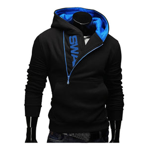Hoodies Laamei Men Fashion Oblique Zipper Patchwork Tracksuit Sweatshirt Men's Collar Cap Long Sleeves Pullover Plus Size M-3XL