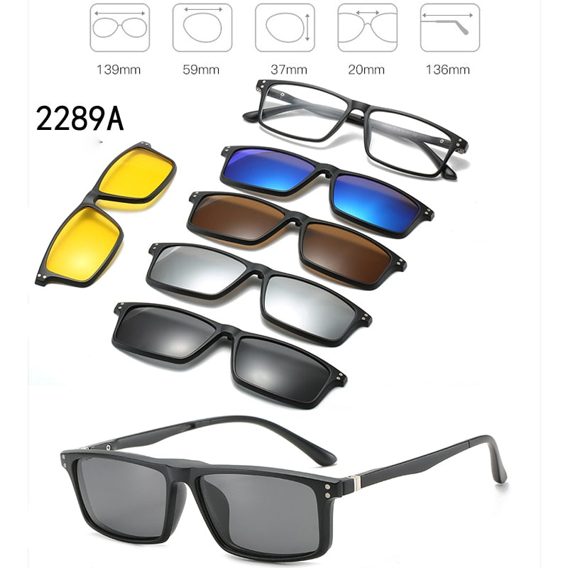 6 In 1 Custom Men Women Polarized Optical Magnetic Sunglasses Clip Magnet Clip on Sunglasses Polaroid Clip on Sun Glasses Frame