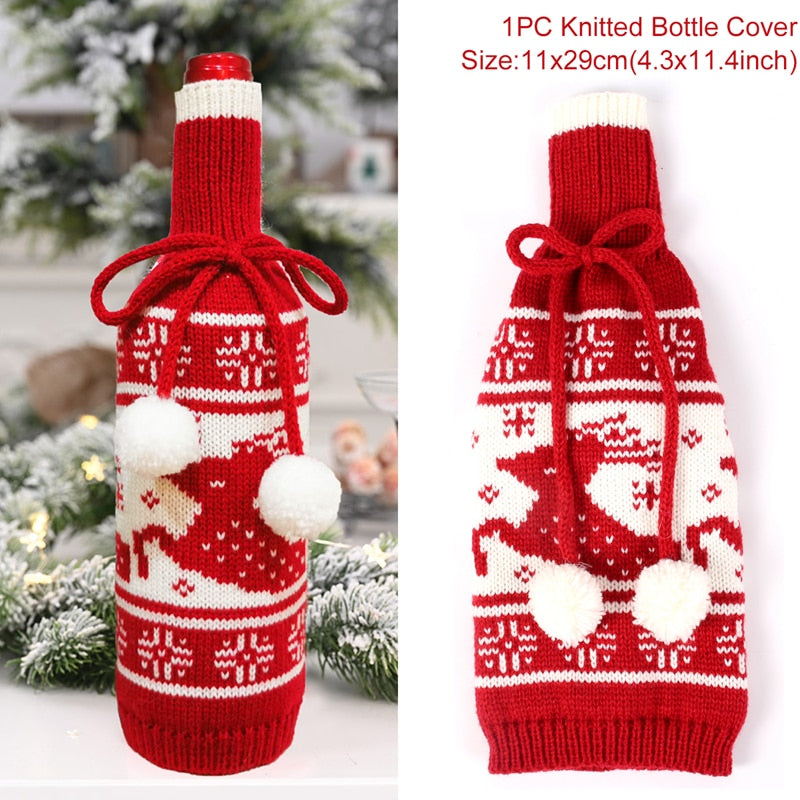 Christmas Wine Bottle Cover Merry Christmas Decor For Home 2020 Natal Noel Christmas Table Decor Xmas Gift Happy New Year 2021