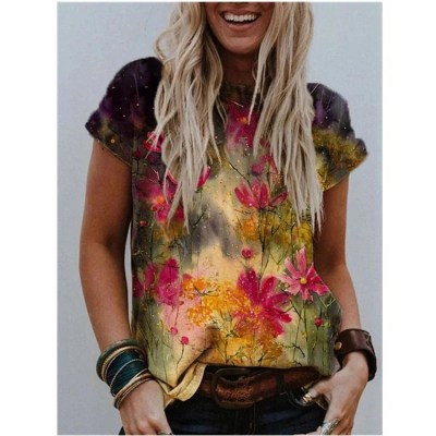 2021 New Fashion Pullovers Blouse Shirt Print Women's Tops O-neck Loose Casual Summer New Female Plus Size 5XL