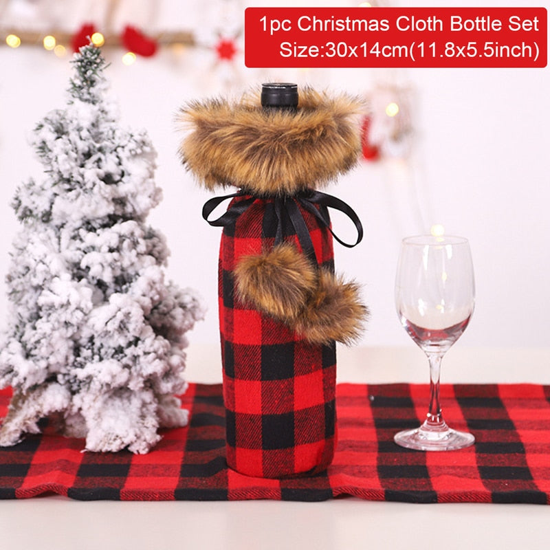 Christmas Wine Bottle Cover Merry Christmas Decor For Home 2020 Natal Noel Christmas Table Decor Xmas Gift Happy New Year 2021