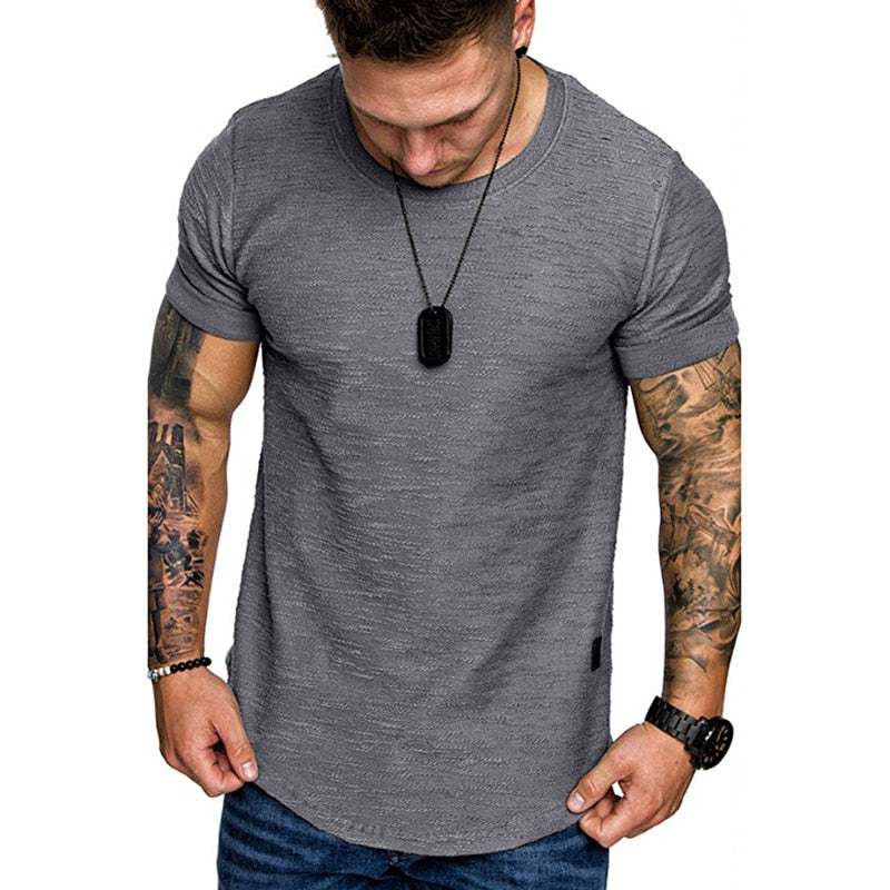 Hot 2020 Solid Color Sleeve Pleated Patch Detail Long Sleeve T-Shirt Men Spring Casual Tops Pullovers Fashion Slim Basic Tops