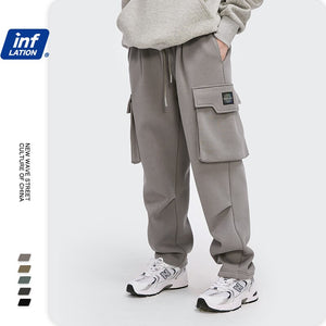INFLATION Loose Fit Men Sweatpants In Pure Color 2020 Autumn Winter Retro Warm Sweatpants Men Streetwear Men Casual Pants 3232W