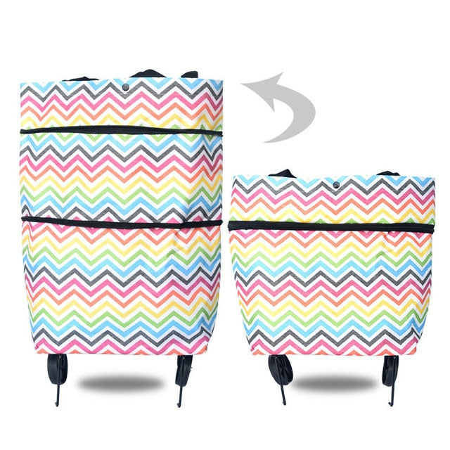 Portable Women Shopping Bag Folding Grocery Shopping Wheel Bag Small Pull Cart Buy Vegetables Food Storage Bag Organizer Tug Bag