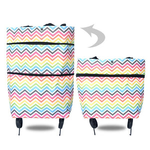 Portable Women Shopping Bag Folding Grocery Shopping Wheel Bag Small Pull Cart Buy Vegetables Food Storage Bag Organizer Tug Bag