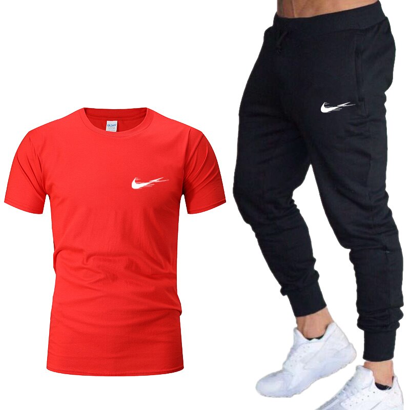 Tracksuit men Training Pants Men Sweatpants+running t-shirts men sets jogging Sportswear men Pants Gym Fitness 2 Piece Set