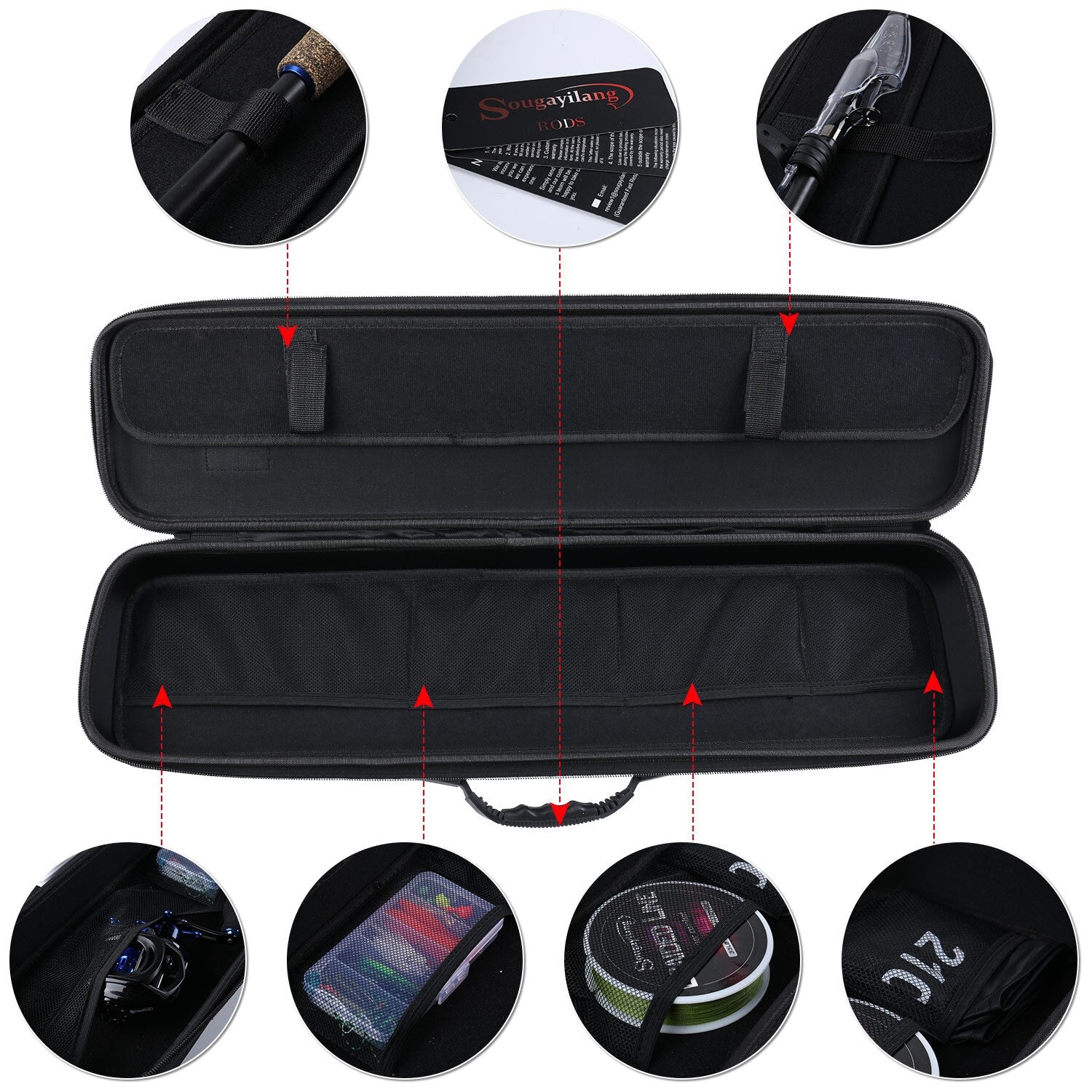 Sougayilang Fishing Bag 64*16 Portable Multipurpose Large Rod Tackle Carrier Storage Case Black Hard Shell Fishing Rod Bag