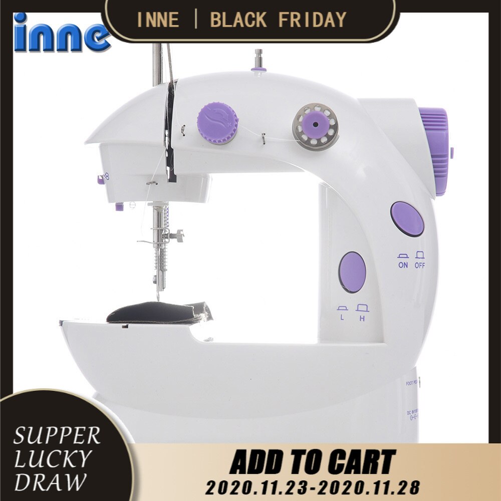 INNE Sewing Machine Mini Portable Household Night Light Foot Pedal Straight Line Hand Table Two Thread Kit Electric