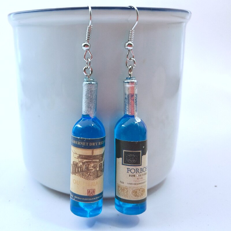 DIY Simulation Wine Bottle Dangle Earrings for women Cool Red,Yellow,Blue Wine Drop Earrings Wholesale Jewelry