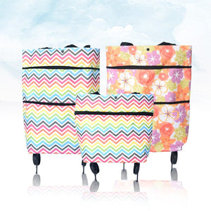 Portable Women Shopping Bag Folding Grocery Shopping Wheel Bag Small Pull Cart Buy Vegetables Food Storage Bag Organizer Tug Bag