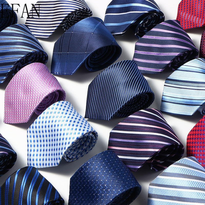 Luxury Fashion Striped Plaid Men's Tie Red Blue Grey Classic Neck Ties Leisure Business Wedding High Quality 8cm Silk Necktie