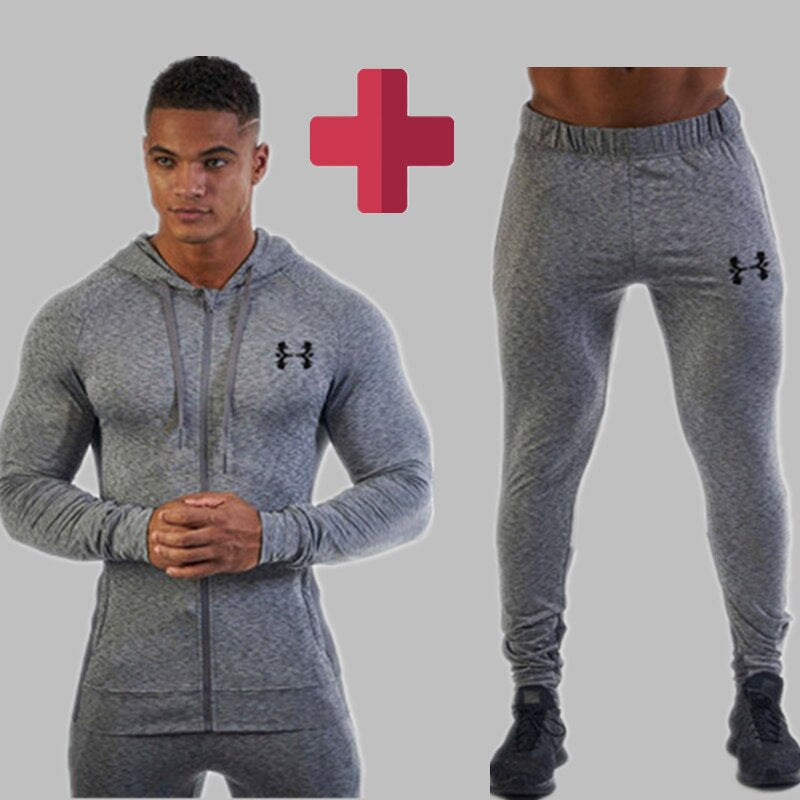 gyms men Spring Set Men's Fashion Sportswear Tracksuits Sets Men's Bodybuilding Hoodies+Pants casual fitness Outwear Suits men