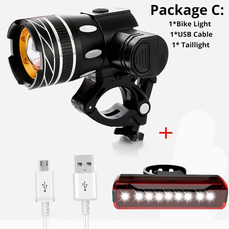 2400Mah LED Bicycle Light 2000 Lumen 3 Modes Bike Light USB Charge Aluminum Alloy Cycling Light Waterproof Bike Accessory