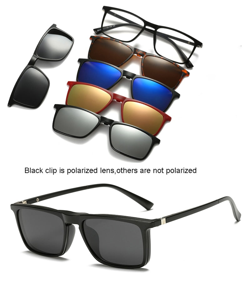 6 In 1 Custom Men Women Polarized Optical Magnetic Sunglasses Clip Magnet Clip on Sunglasses Polaroid Clip on Sun Glasses Frame