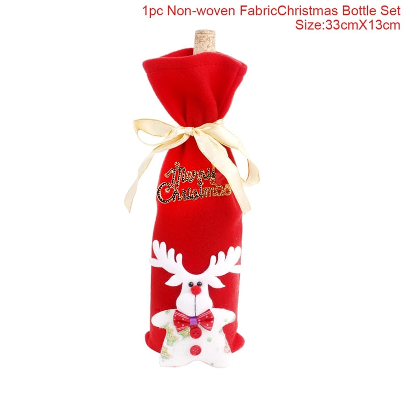 Christmas Wine Bottle Cover Merry Christmas Decor For Home 2020 Natal Noel Christmas Table Decor Xmas Gift Happy New Year 2021