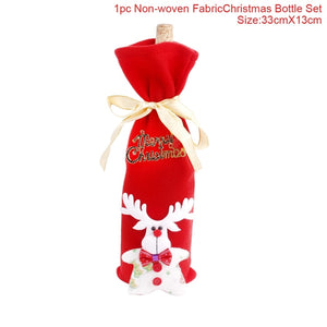 Christmas Wine Bottle Cover Merry Christmas Decor For Home 2020 Natal Noel Christmas Table Decor Xmas Gift Happy New Year 2021