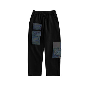 INFLATIONLaser Reflective Patched Hip Hop Tracksuit Men Streetwear High Collar Sweatshirt And Sweatpant Set Men Two Piece Outfit