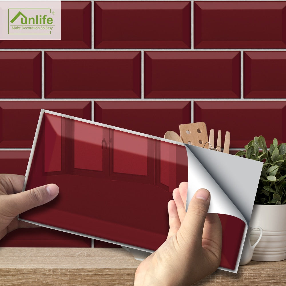 Funlife® 20X10cm Ruby Red Wall Sticker Self-Adhesive Eco-Friendly PVC Tile Stickers for Bathroom Kitchen Backsplash Home Wall