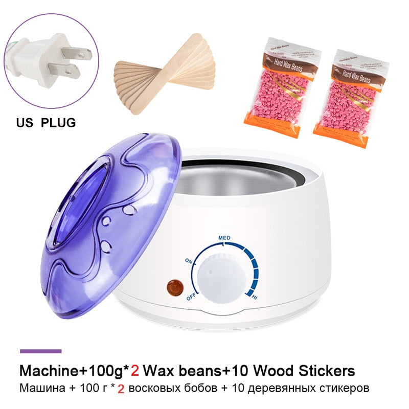 Electric Hair Removal Wax-melt Machine Heater Wax Beans 10pcs Wood Stickers Hair Removal Sets Waxing Kit cera depilatori