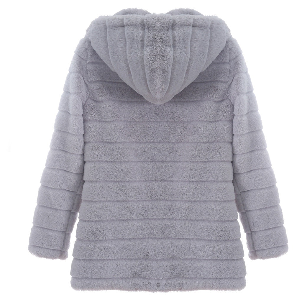Winter Casual Solid Teddy Coat Women Long Sleeve Fleece Long Jacket Hooded Lamb Fur Coat Outerwear Fourrure #T2G