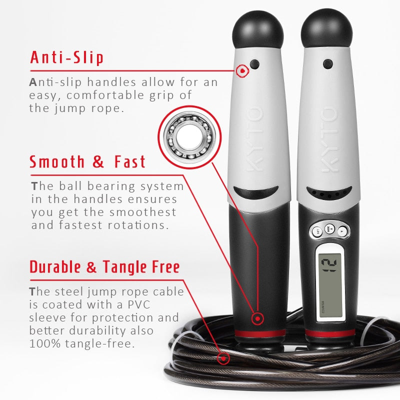 KYTO Jump Rope Digital Counter for Indoor/Outdoor Fitness Training Boxing Adjustable Calorie Skipping Rope Workout for Women,Men
