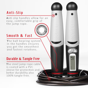 KYTO Jump Rope Digital Counter for Indoor/Outdoor Fitness Training Boxing Adjustable Calorie Skipping Rope Workout for Women,Men