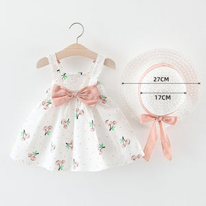 Melario Baby Girls Dresses With Hat 2pcs Clothes Sets Kids Clothes Baby Sleeveless Birthday Party Princess Dress Print Floral