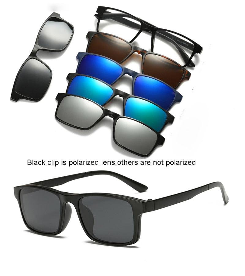 6 In 1 Custom Men Women Polarized Optical Magnetic Sunglasses Clip Magnet Clip on Sunglasses Polaroid Clip on Sun Glasses Frame