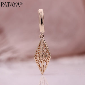 PATAYA New 585 Rose Gold Long Dangle Earrings Women Hollow Earrings Pattern Conical Simple Wedding Party Fine Fashion Jewelry