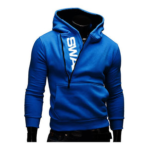 Hoodies Laamei Men Fashion Oblique Zipper Patchwork Tracksuit Sweatshirt Men's Collar Cap Long Sleeves Pullover Plus Size M-3XL
