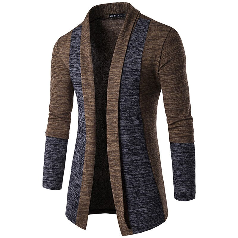Retro Men Patchwork Long Sleeve Slim-Fit Knitted Sweater Cardigan Coat Outwear Jacket Loose Casual Windbreaker Coat Windbreaker
