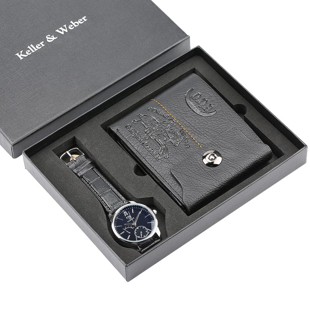 Mens Watches Luxury Minimalist Quartz Wrist Watch Card Holder Wallet Watches Men Gift Set Watches for Dad Husband Boy Friend