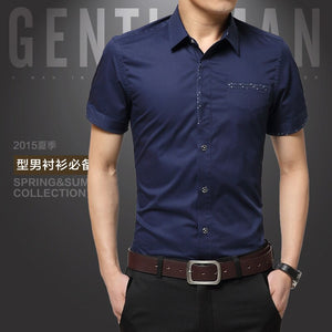 2021 Summer New Men's Shirt Brand Luxury Men Cotton Short Sleeves Dress Shirt Turn-down Collar Cardigan Shirt Men Clothes