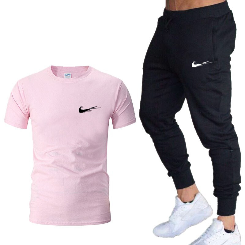 Tracksuit men Training Pants Men Sweatpants+running t-shirts men sets jogging Sportswear men Pants Gym Fitness 2 Piece Set