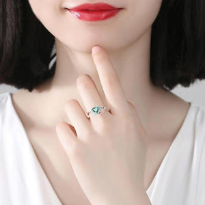 New Green Zircon Heart Ring Romantic Crystal Double Hearts Silver Finger Rings For Women Wedding Engagement Jewelry Bague Gifts