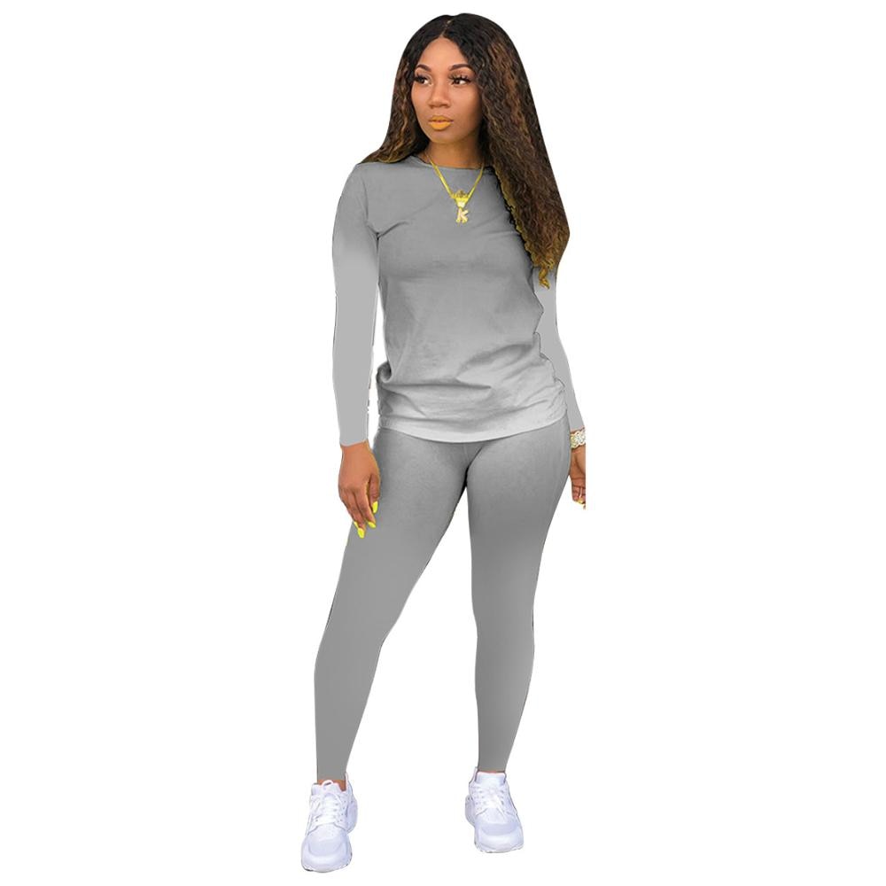 Wjustforu deux pièces ensemble femmes mode dégradé imprimé moulante survêtement à manches longues haut + motard Joggers pantalon tenues femme